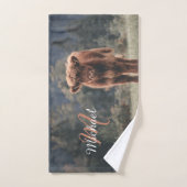 Vache de Highland calvaire herbe d'automne monogra (Serviette à main)