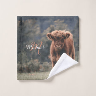 Vache de Highland calvaire herbe d'automne monogra