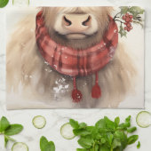 Vache de Noël Highland - Serviette de cuisine (Plié)