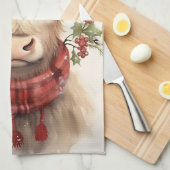 Vache de Noël Highland - Serviette de cuisine (Quart Plié)