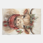 Vache de Noël Highland - Serviette de cuisine (Horizontal)