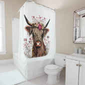 Vache d'Écosse Highland Floral Douche rideau vache (En situation)