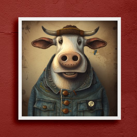 Vache Denim Dapper - Vache drôle en costume Poster