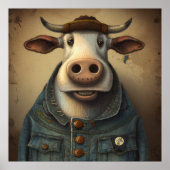 Vache Denim Dapper - Vache drôle en costume Poster (Devant)