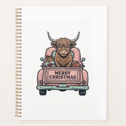 Vache des Highlands Camion de Noël Gravure Vintage (Devant)