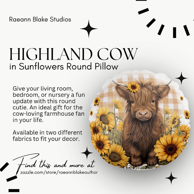 Vache des Highlands dans des Tournesols Coussin Ro (Créateur téléchargé)
