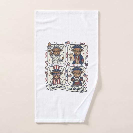 Vache écossaise patriotique rouge blanc et boujee (Serviette à main)