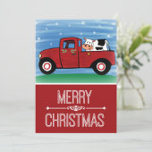Vache en Camion Rouge Festif Carte de Noël Plat (Debout devant)