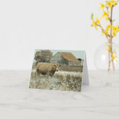 Vache et grange - Carte blanche (Fleur jaune)