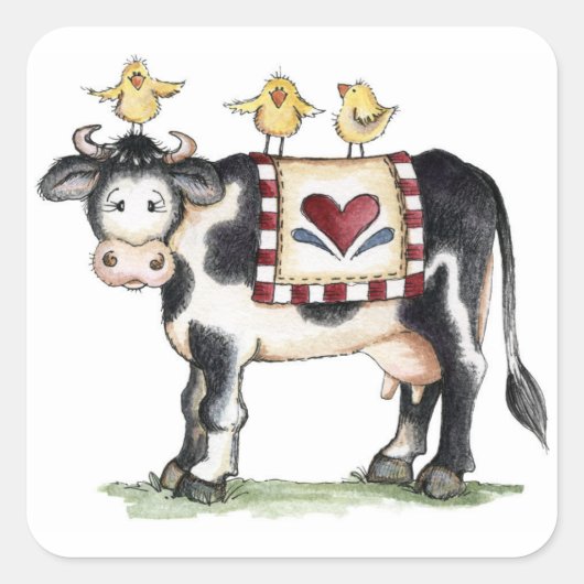 Vache et poussins - Stickers (Devant)