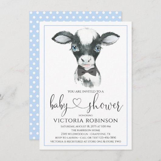 Vache ferme garçon bébé douche Invitations (Devant / Derrière)