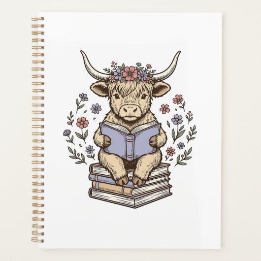 Vache Florale de Lecture Mignonne Pile de Livres C (Devant)