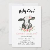 Vache florale rose avec invitation à motif de vach (Devant)