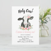 Vache florale rose avec vache Imprimer Invitation (Debout devant)