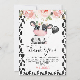 Vache florale rose Imprimer Carte de remerciements