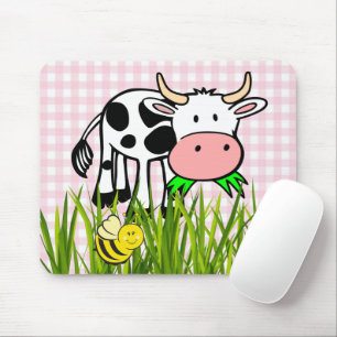 Vache Herbe Floral Pink Plaid Souris Pad! Tapis de