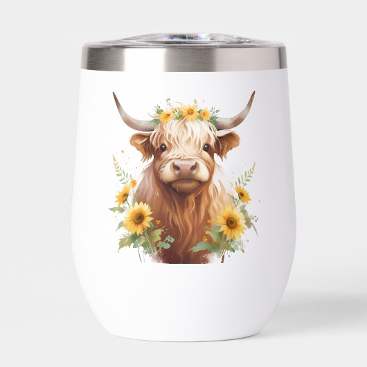 Vache Highland avec Couronne de fleurs de tourneso (Avant)