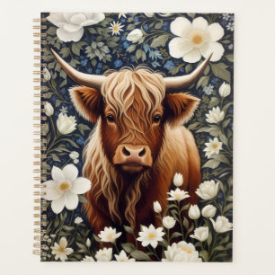 Vache Highland Élégant Blanc Floral