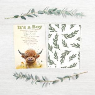 Vache Highland, invitation de baby shower garçon