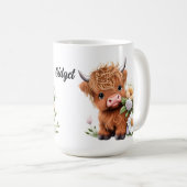 Vache Highland, marguerites Mug de café personnali (Devant droit)