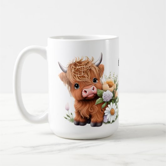 Vache Highland, marguerites Mug de café personnali (Gauche)
