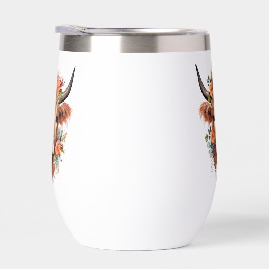 Vache Highland moderne aux fleurs de Boho mignonne (Droite)