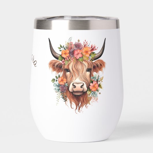 Vache Highland moderne aux fleurs de Boho mignonne (Arrière)