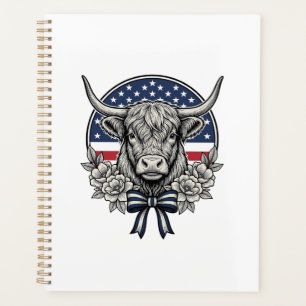 Vache Highland Patriotique Gravure Vintage Art_1
