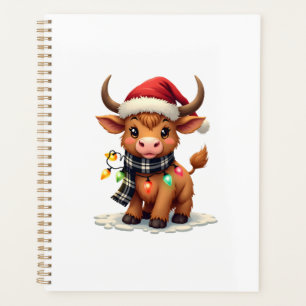 Vache Highland vintage de Noël au chapeau de Père