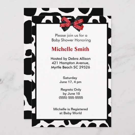 Vache Imprimer Baby Shower Invitations (Devant / Derrière)