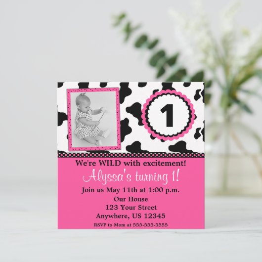 Vache Imprimer Filles roses Invitation d'anniversa (Debout devant)