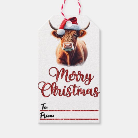 Vache joyeuse chapeau de Noël étiquettes (Devant)