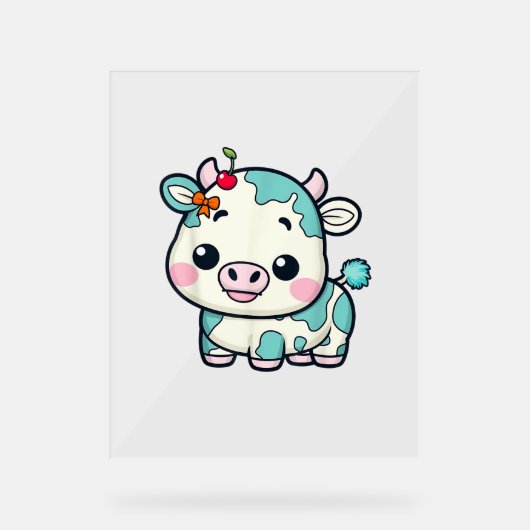 Vache Kawaii adorable avec Cerise et Bow Design _2 (Recto)