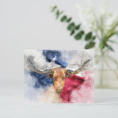 Vache Longhorn avec Texas Drapeau Carte Aquarelle (Debout devant)