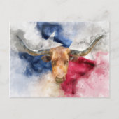 Vache Longhorn avec Texas Drapeau Carte Aquarelle (Devant)