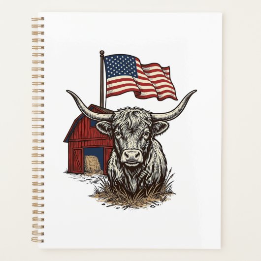 Vache Longhorn Patriotique et Conception Vectoriel (Devant)