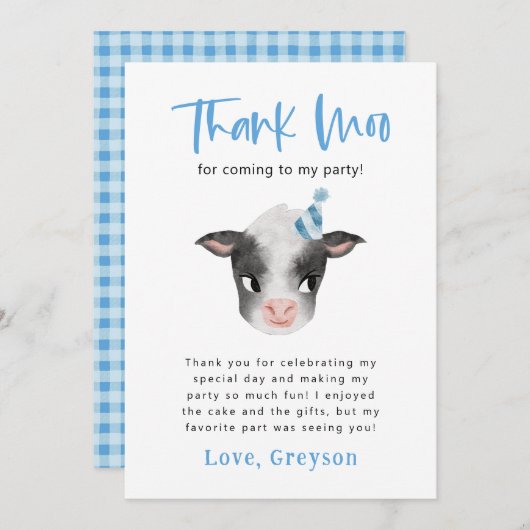 Vache Merci Moo Boy fête d'anniversaire (Devant / Derrière)