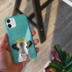 Vache mignonne avec noeud turquoise bleu