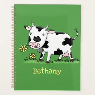 Vache mignonne en vert dessin animé sur le terrain