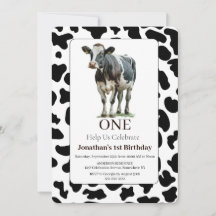 Vache Noir et blanc Invitation d'anniversaire