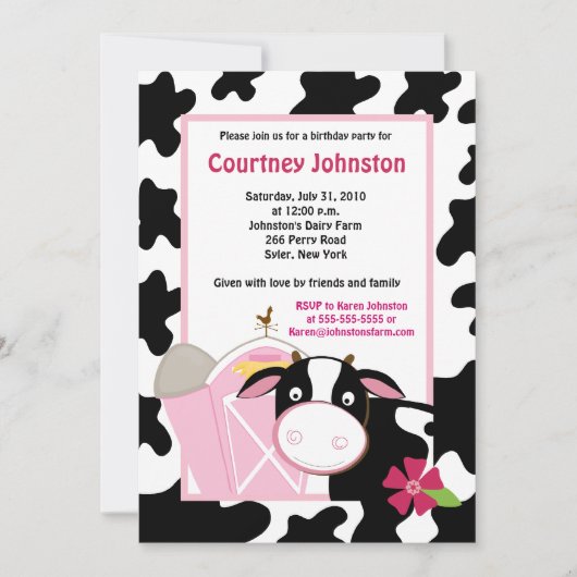 Vache noire et blanche 5x7 Invitation d'anniversai (Devant)