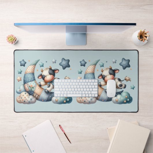 Vache patchwork mignonne sur la lune avec des étoi (Bureau 1)