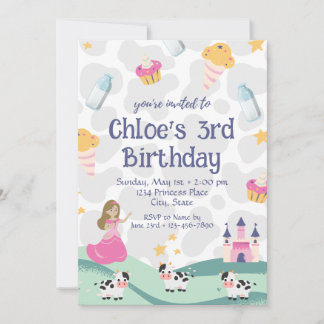 Vache princesse Invitation d'anniversaire