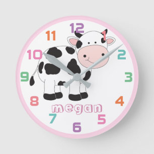 Vache rose personnalisée Horloge murale des enfant