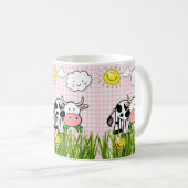 Vache rose Plaid Floral Nuages Solaires Mug (Devant droit)