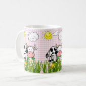 Vache rose Plaid Floral Nuages Solaires Mug (Devant gauche)
