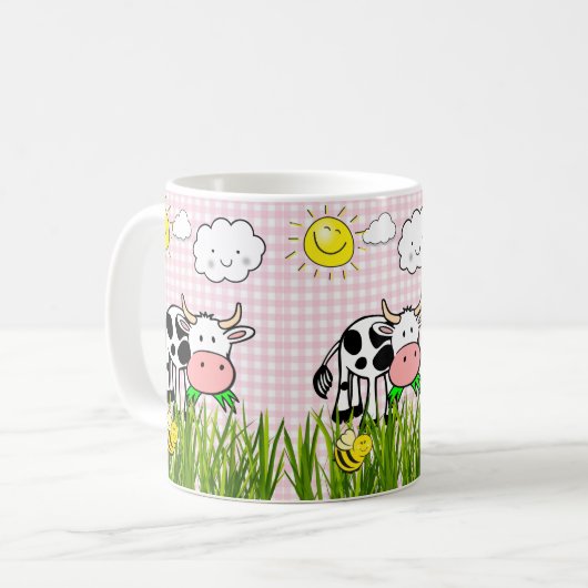 Vache rose Plaid Floral Nuages Solaires Mug (Devant gauche)