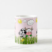 Vache rose Plaid Floral Nuages Solaires Mug (Centre)