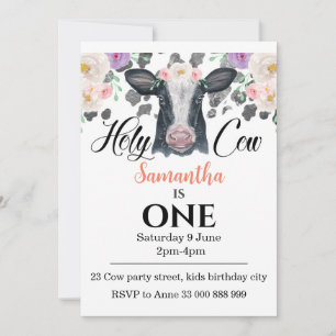 Vache sainte 1er Invitation d'anniversaire