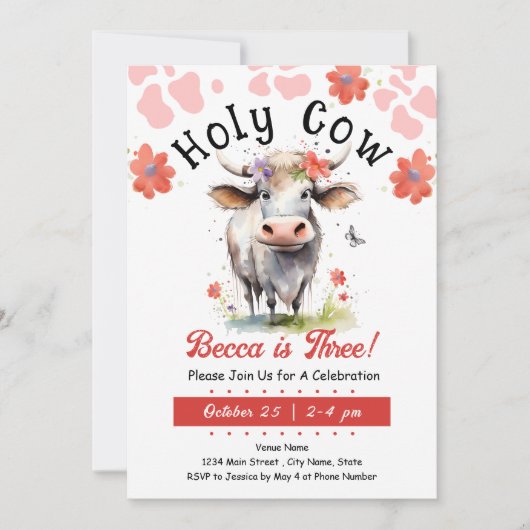 Vache Sainte 3e Invitation fille anniversaire (Devant)